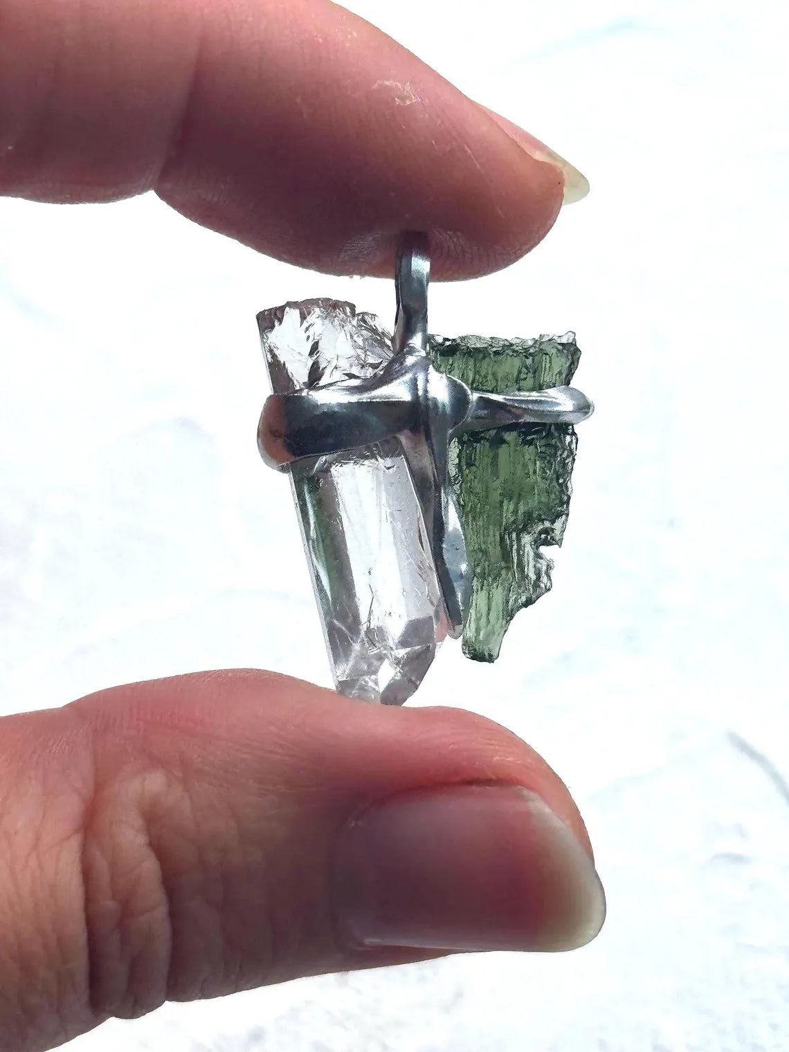 Moldavite & Rock Crystal Pendant, Chlum, 1.18g