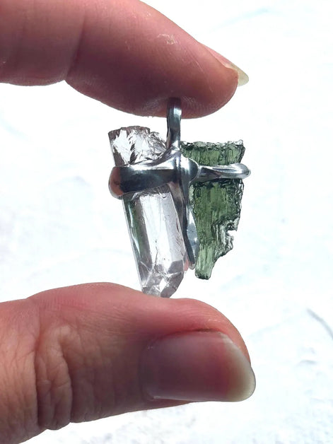 Moldavite & Rock Crystal Pendant, Chlum, 1.18g