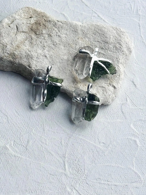 Moldavite & Rock Crystal Pendant, Chlum, 1.18g