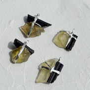 Libyan Desert Glass & Black Tourmaline Pendant