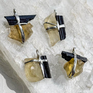 Libyan Desert Glass & Black Tourmaline Pendant