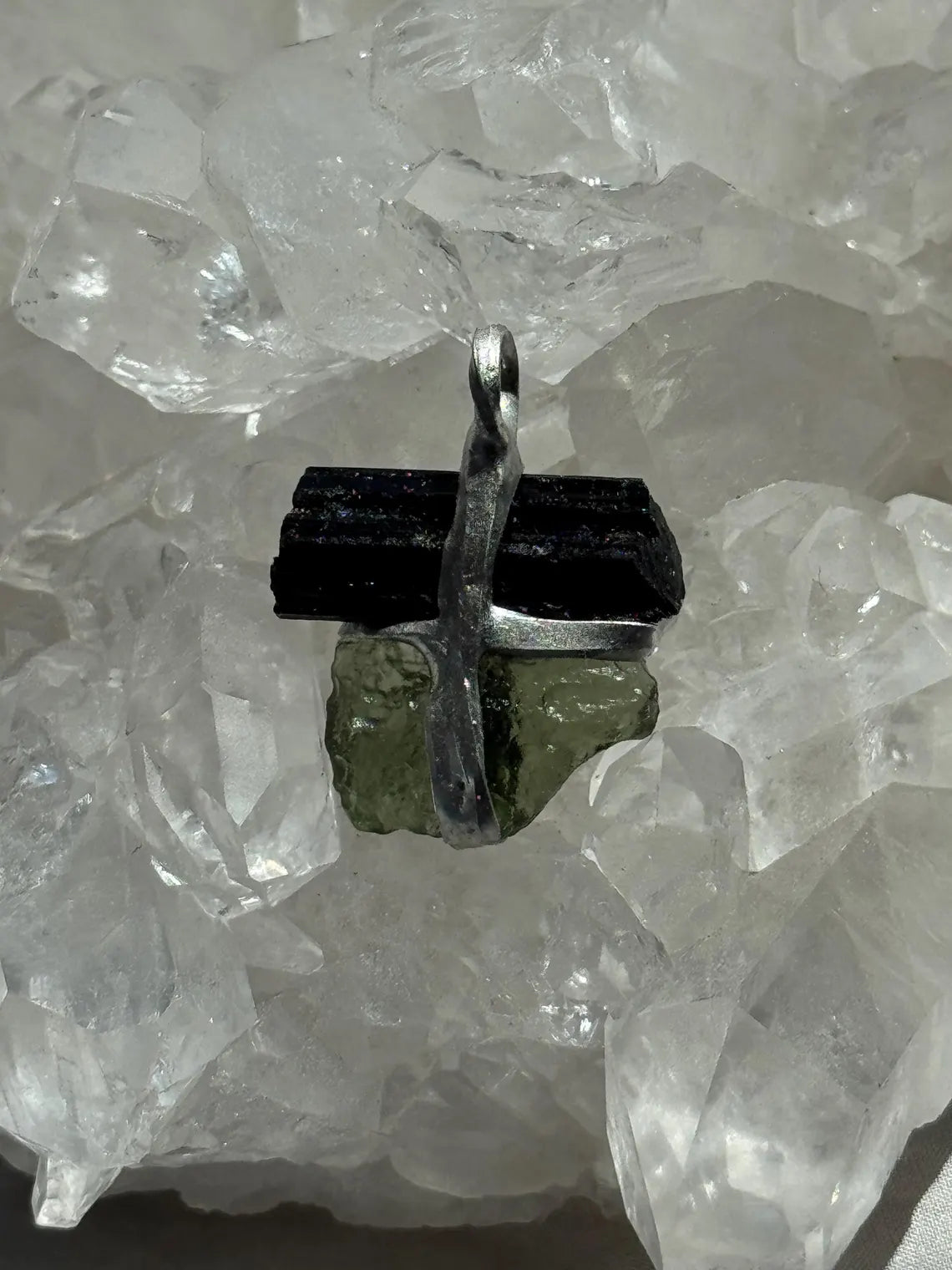 Moldavite & Black Tourmaline Pendant, Ločenice, 1.15g