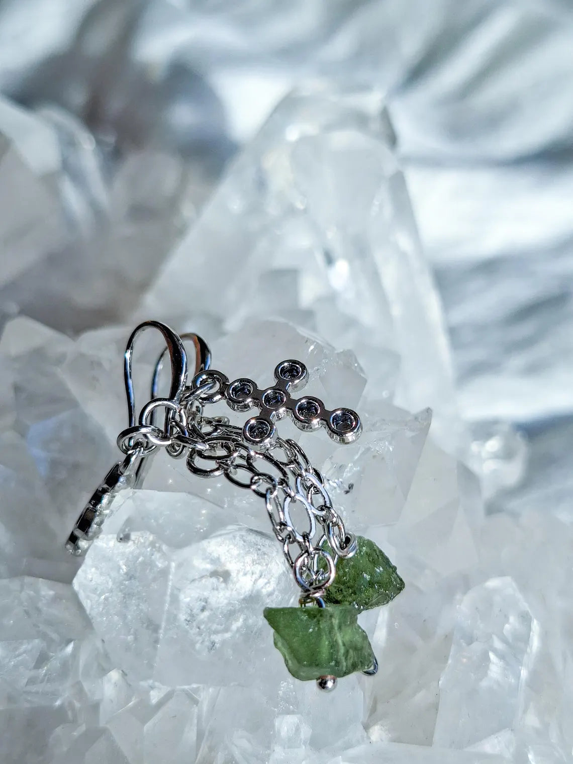Moldavite Cross Earrings, Chlum, 0.90g