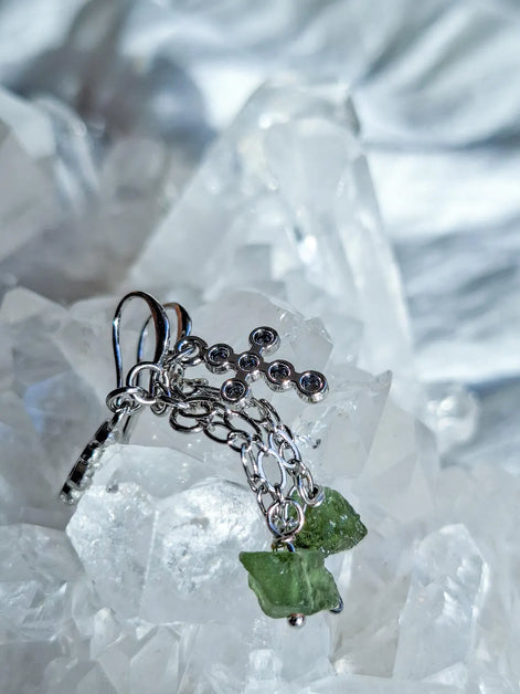 Moldavite Cross Earrings, Chlum, 0.90g