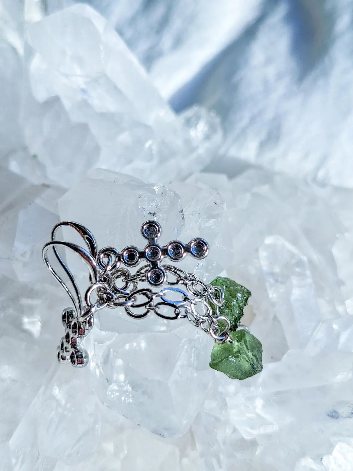 Moldavite Cross Earrings, Chlum, 0.90g