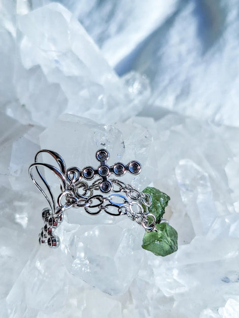 Moldavite Cross Earrings, Chlum, 0.90g