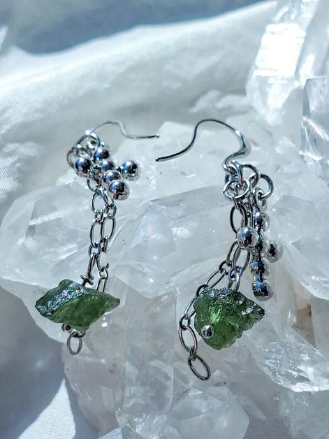 Moldavite Cross Earrings, Chlum, 0.90g