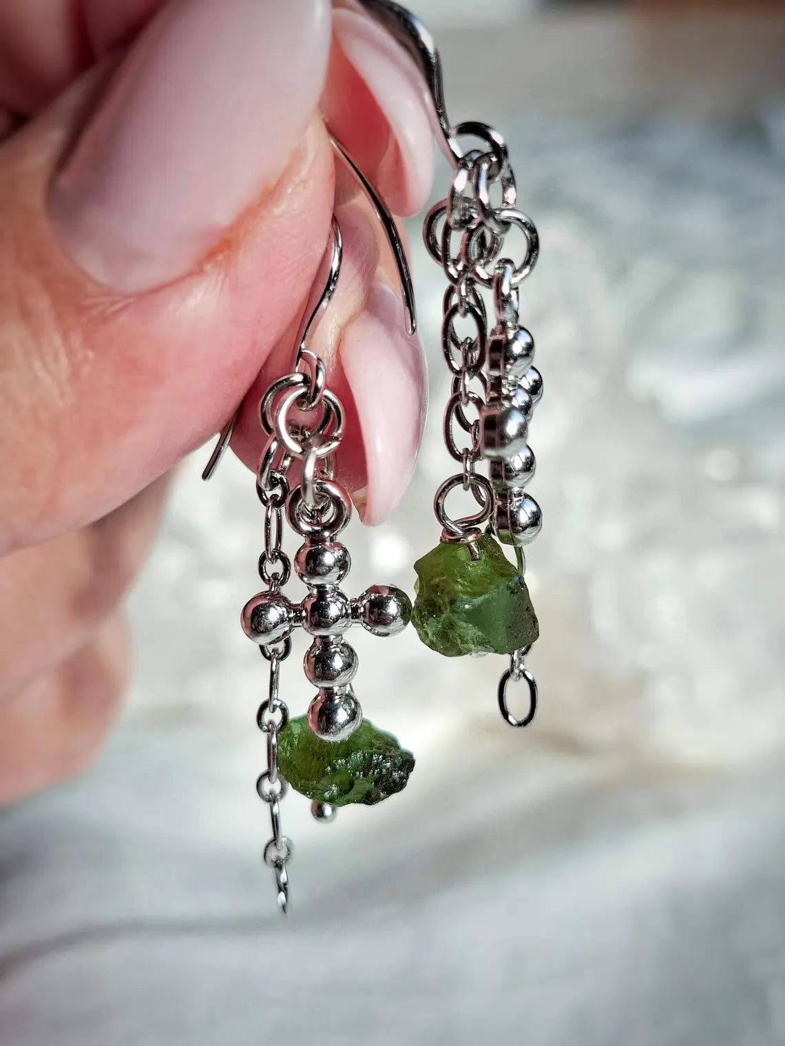 Moldavite Cross Earrings, Chlum, 0.90g