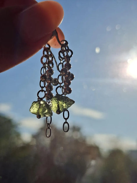 Moldavite Cross Earrings, Chlum, 0.90g