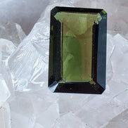 Faceted Emerald Cut Moldavite Stone, Chlum, 3.05g