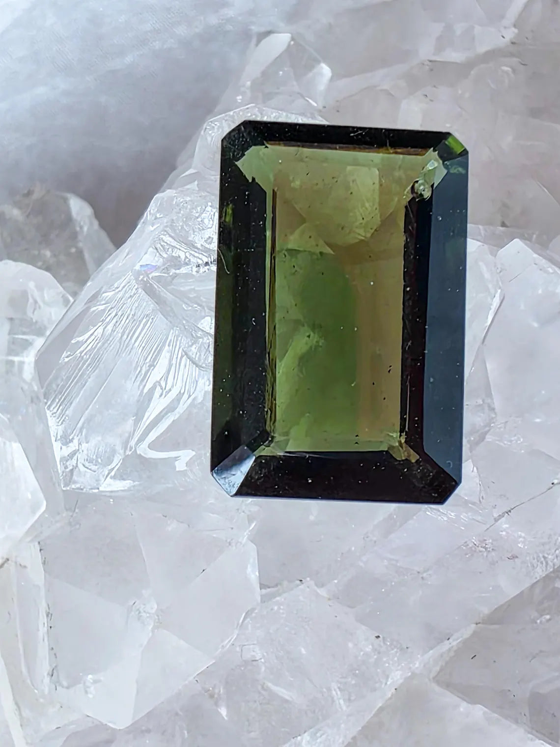Faceted Emerald Cut Moldavite Stone, Chlum, 3.05g