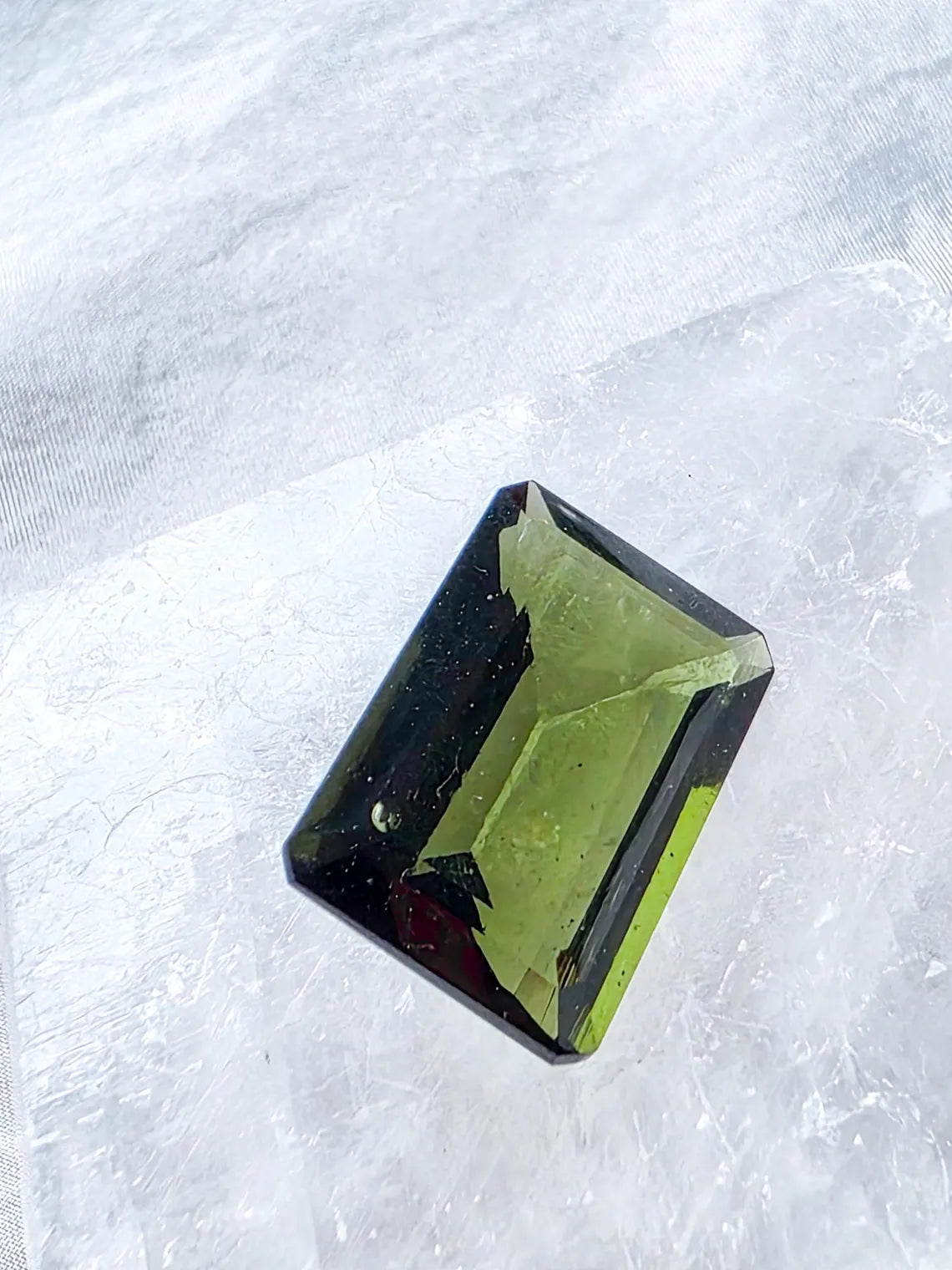 Faceted Emerald Cut Moldavite Stone, Chlum, 3.05g
