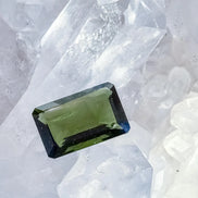 Faceted Emerald Cut Moldavite Stone, Chlum, 3.05g