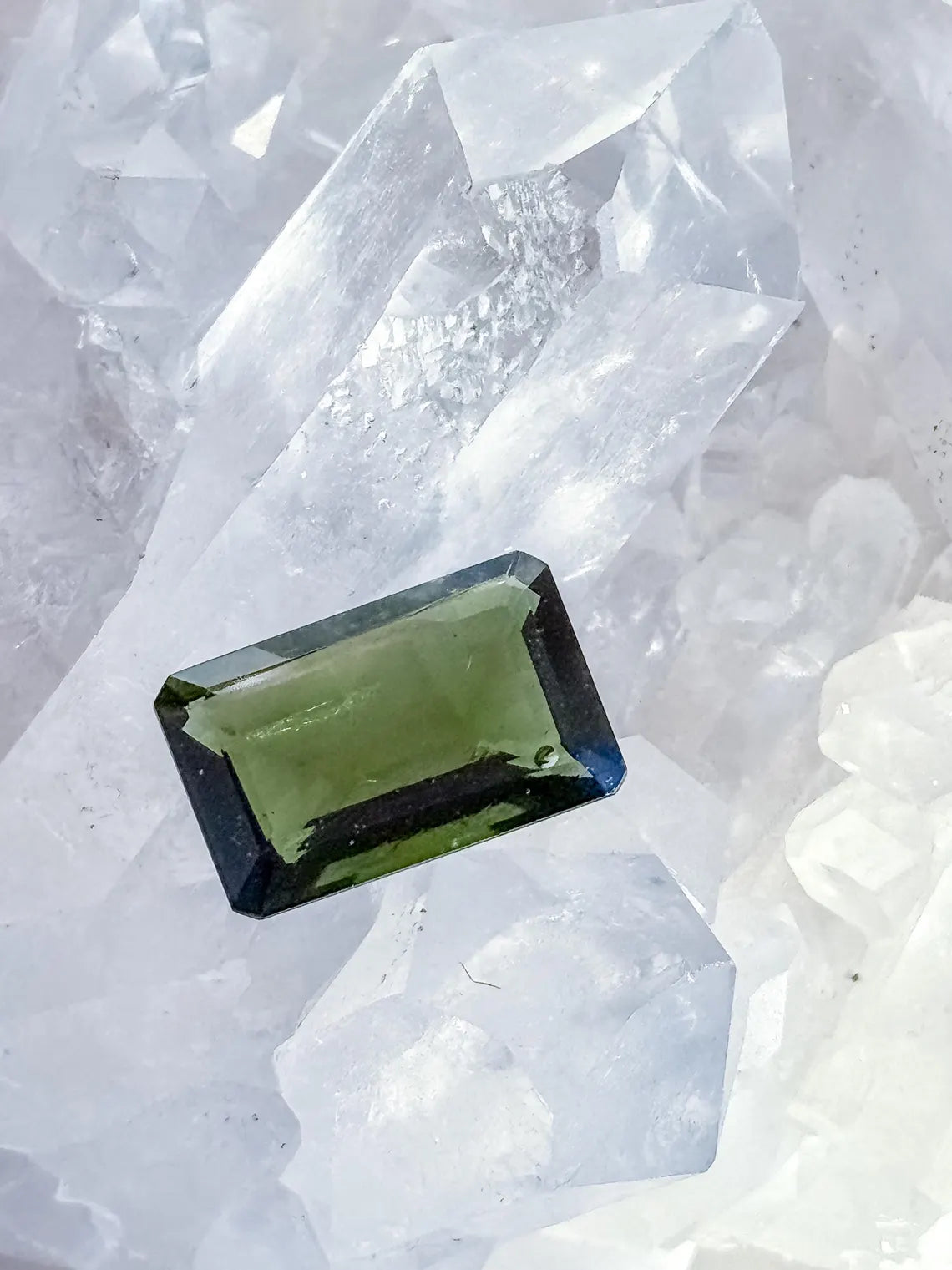 Faceted Emerald Cut Moldavite Stone, Chlum, 3.05g