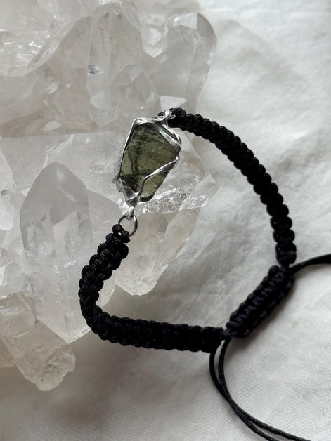Moldavite Bracelet, Chlum, 0.8g, Black Nylon Cord