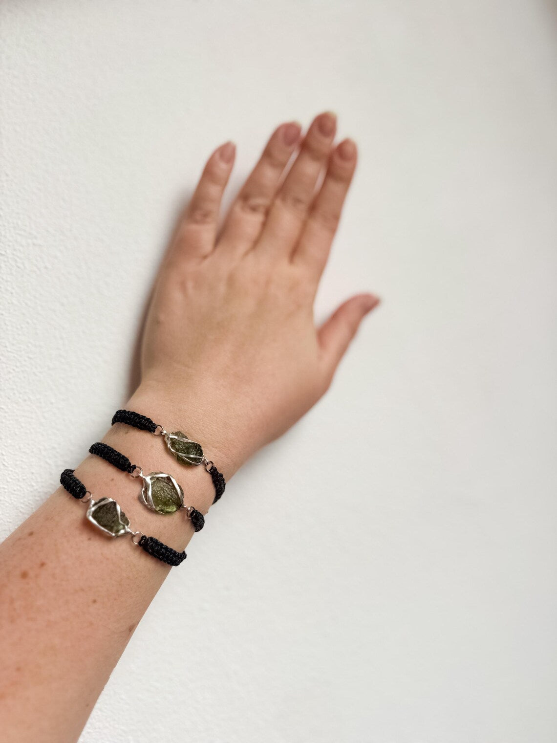 Moldavite Bracelet, Chlum, 0.8g, Black Nylon Cord