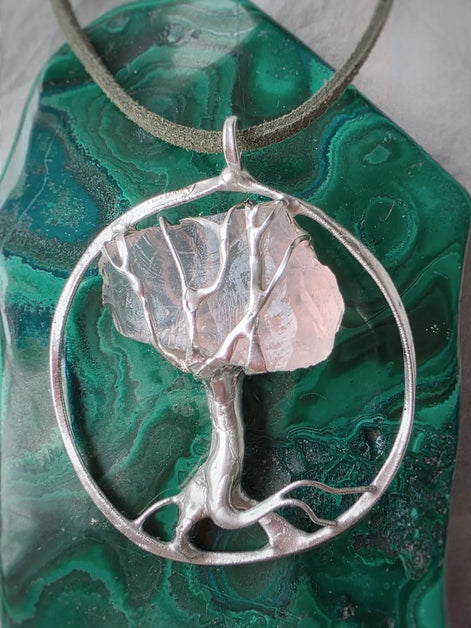 Raw Rose Quartz Tree Pendant