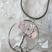 Raw Rose Quartz Tree Pendant
