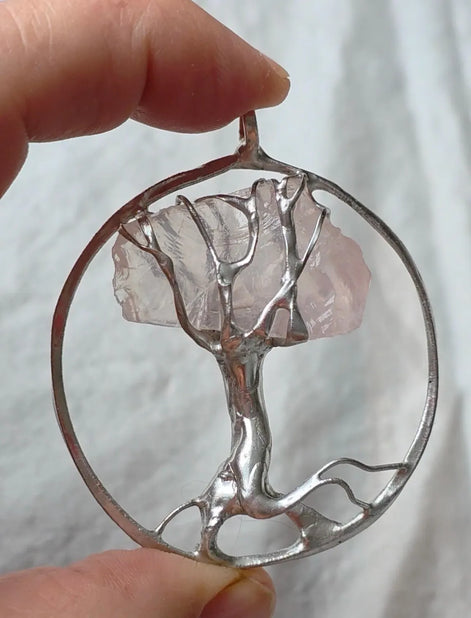 Raw Rose Quartz Tree Pendant