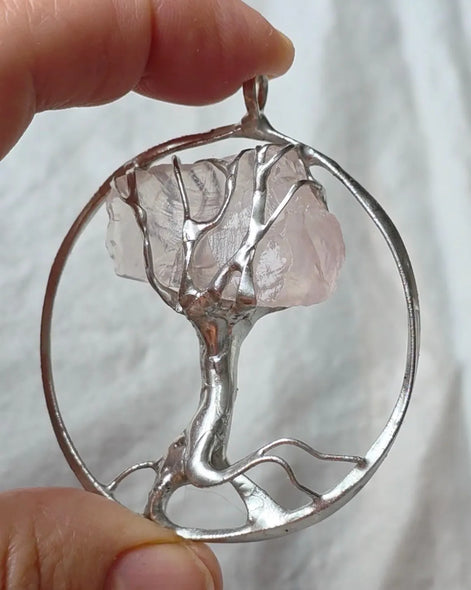 Raw Rose Quartz Tree Pendant