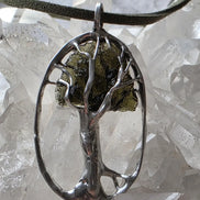 Olive-Green Moldavite Tree Pendant, Chlum, 2g