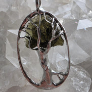 Olive-Green Moldavite Tree Pendant, Chlum, 2g