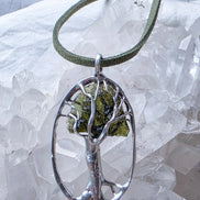 Olive-Green Moldavite Tree Pendant, Chlum, 2g