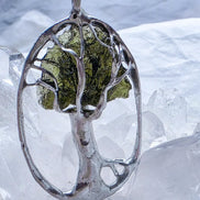 Olive-Green Moldavite Tree Pendant, Chlum, 2g