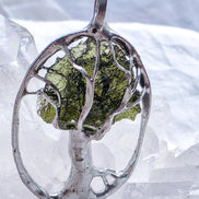 Olive-Green Moldavite Tree Pendant, Chlum, 2g
