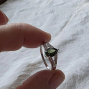 Elegant Faceted Cut Moldavite Ring, Chlum, 0.45g