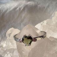 Briolette Heart Cut Moldavite Ring, Chlum, 0.25g