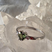 Briolette Heart Cut Moldavite Ring, Chlum, 0.25g