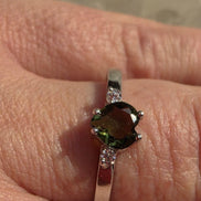 Briolette Heart Cut Moldavite Ring, Chlum, 0.25g