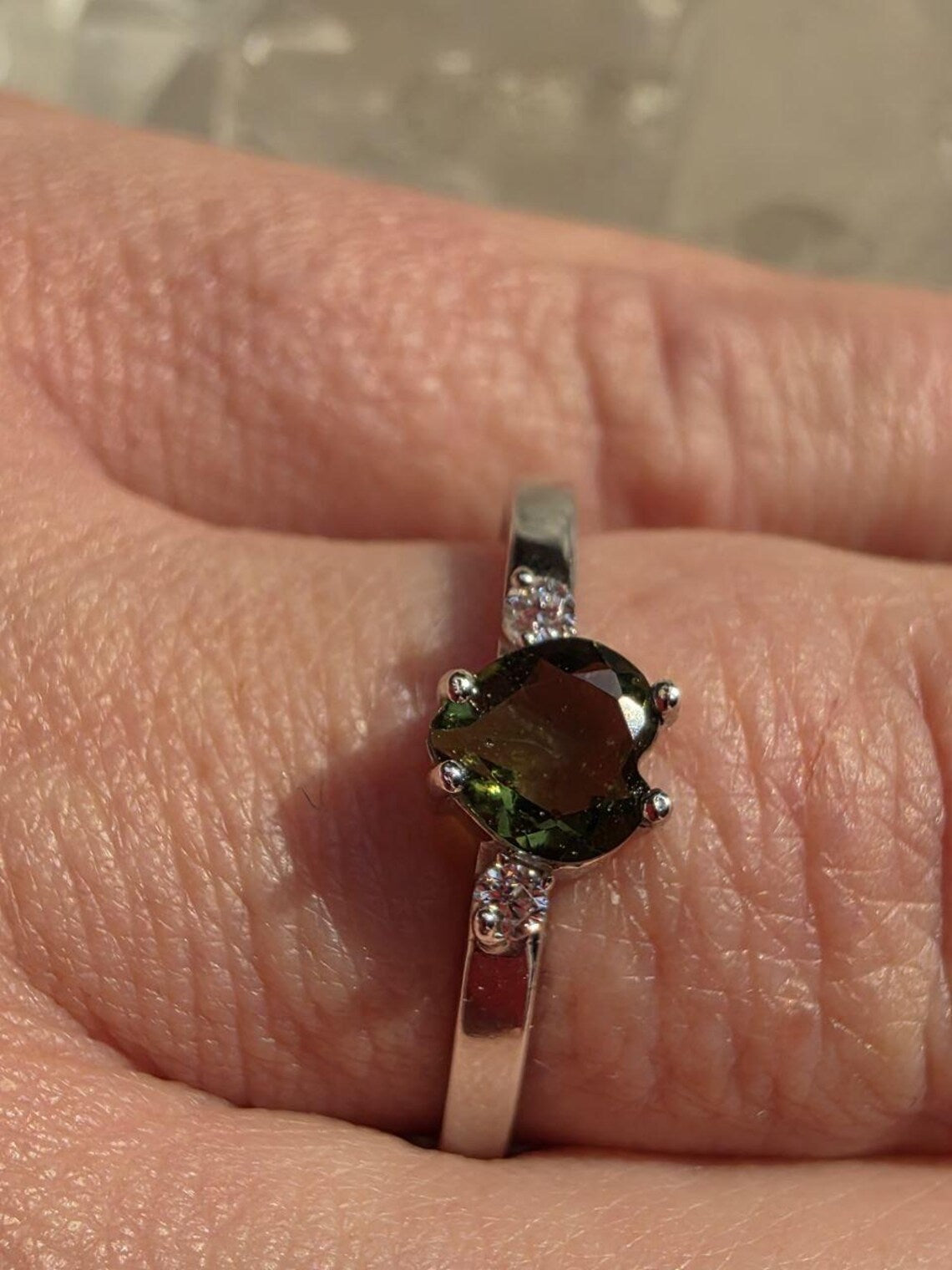 Briolette Heart Cut Moldavite Ring, Chlum, 0.25g