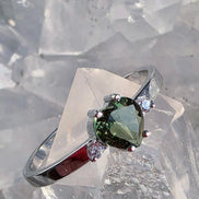 Briolette Heart Cut Moldavite Ring, Chlum, 0.25g