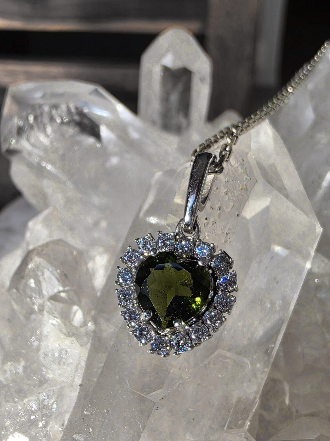 Delicate Moldavite Heart Pendant, Chlum, 0.4g