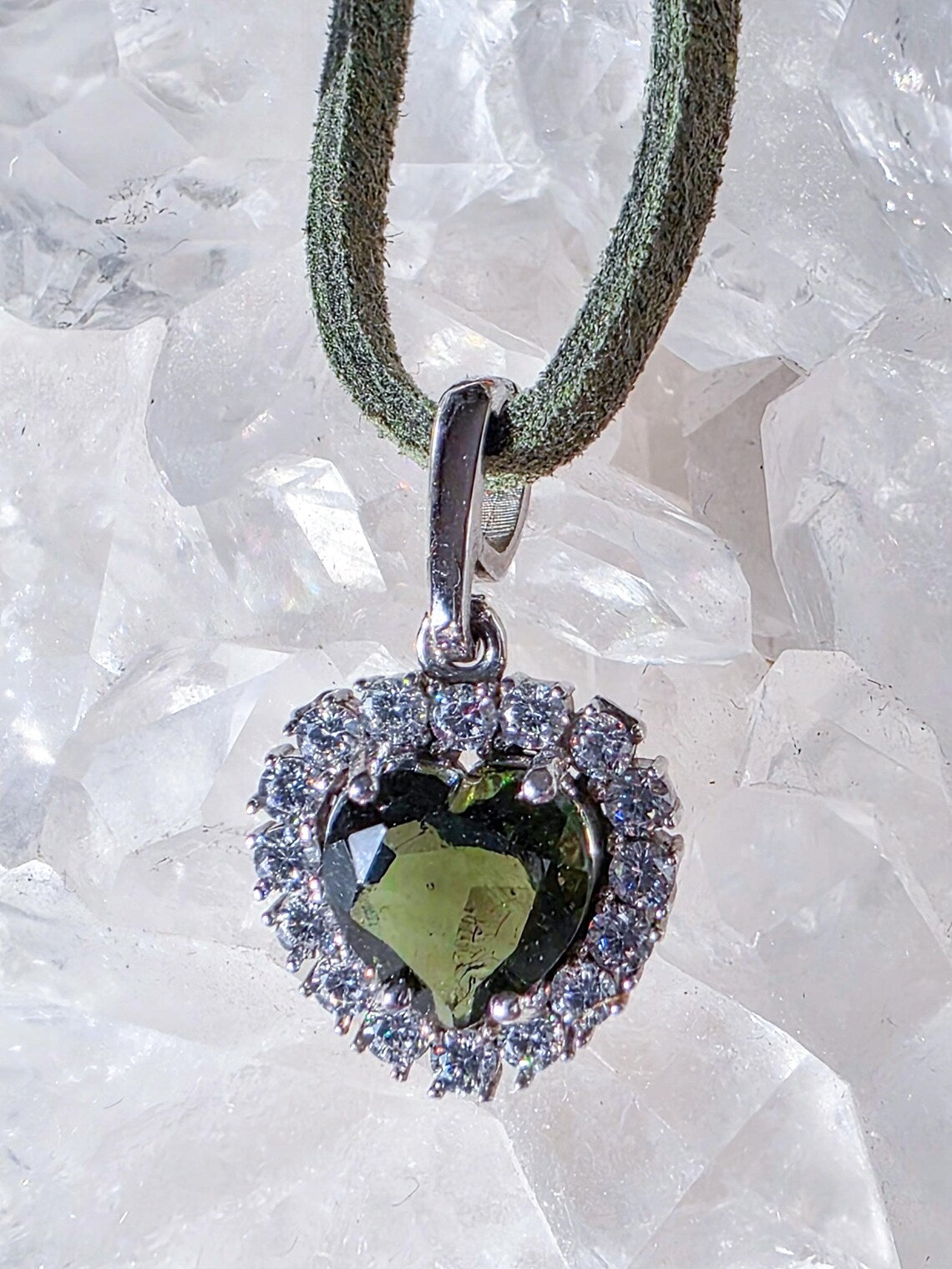 Delicate Moldavite Heart Pendant, Chlum, 0.4g