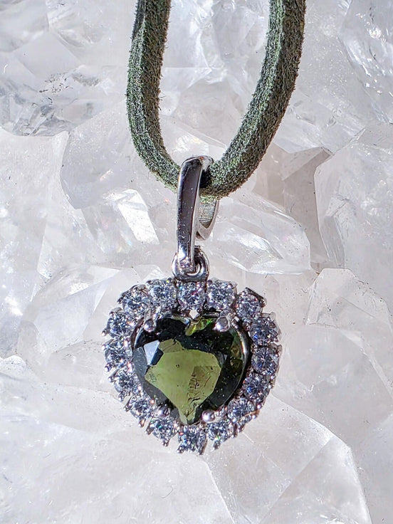 Delicate Moldavite Heart Pendant, Chlum, 0.4g