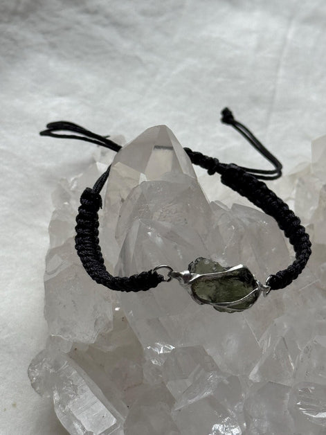 Moldavite Bracelet, Chlum, 0.8g, Black Nylon Cord