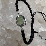 Moldavite Bracelet, Chlum, 0.8g, Black Nylon Cord