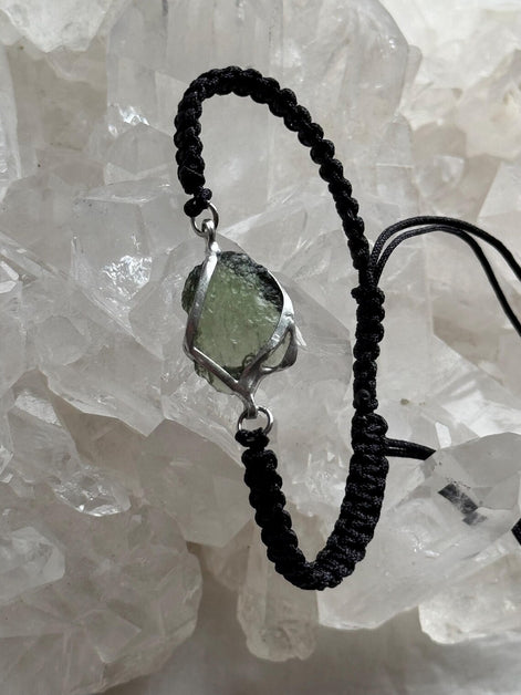 Moldavite Bracelet, Chlum, 0.8g, Black Nylon Cord