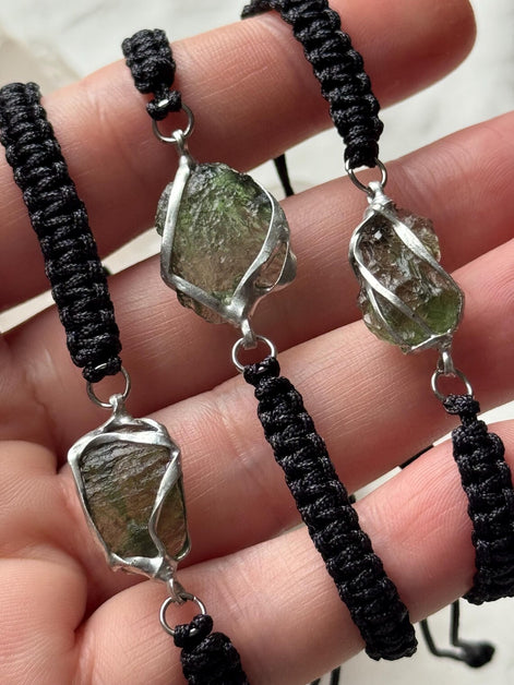 Moldavite Bracelet, Chlum, 0.8g, Black Nylon Cord