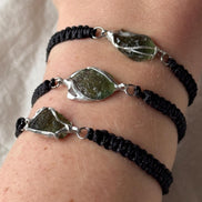 Moldavite Bracelet, Chlum, 0.8g, Black Nylon Cord