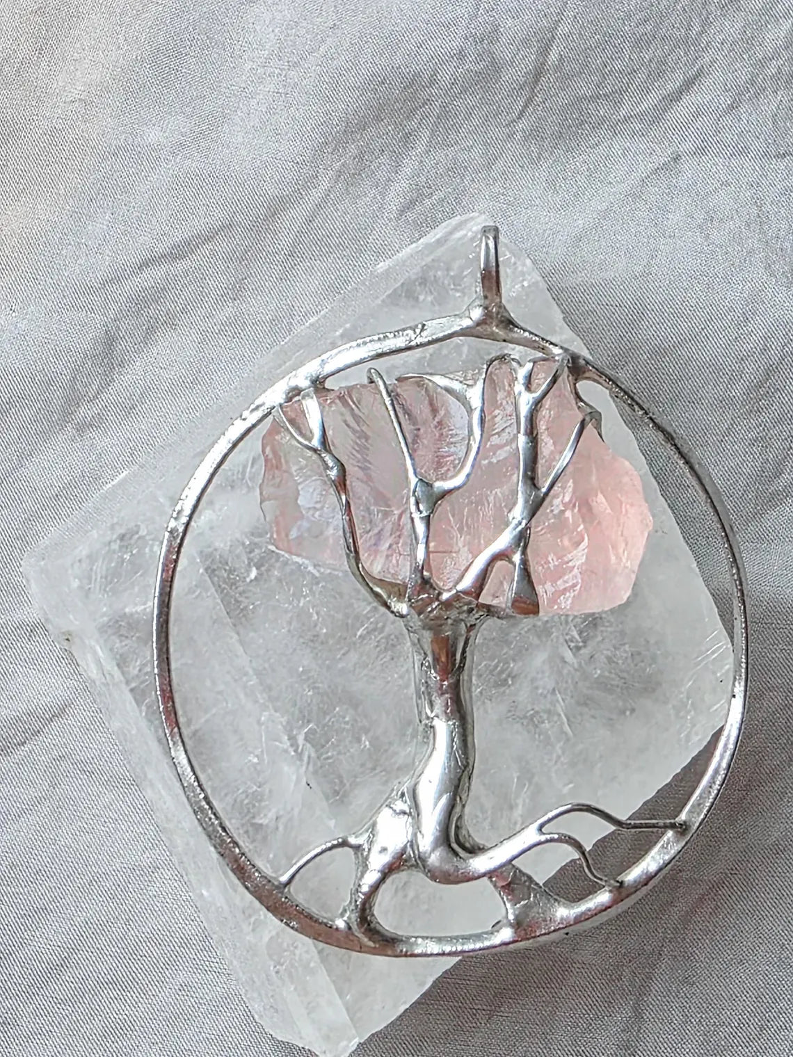 Raw Rose Quartz Tree Pendant