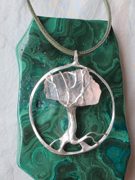 Raw Rose Quartz Tree Pendant