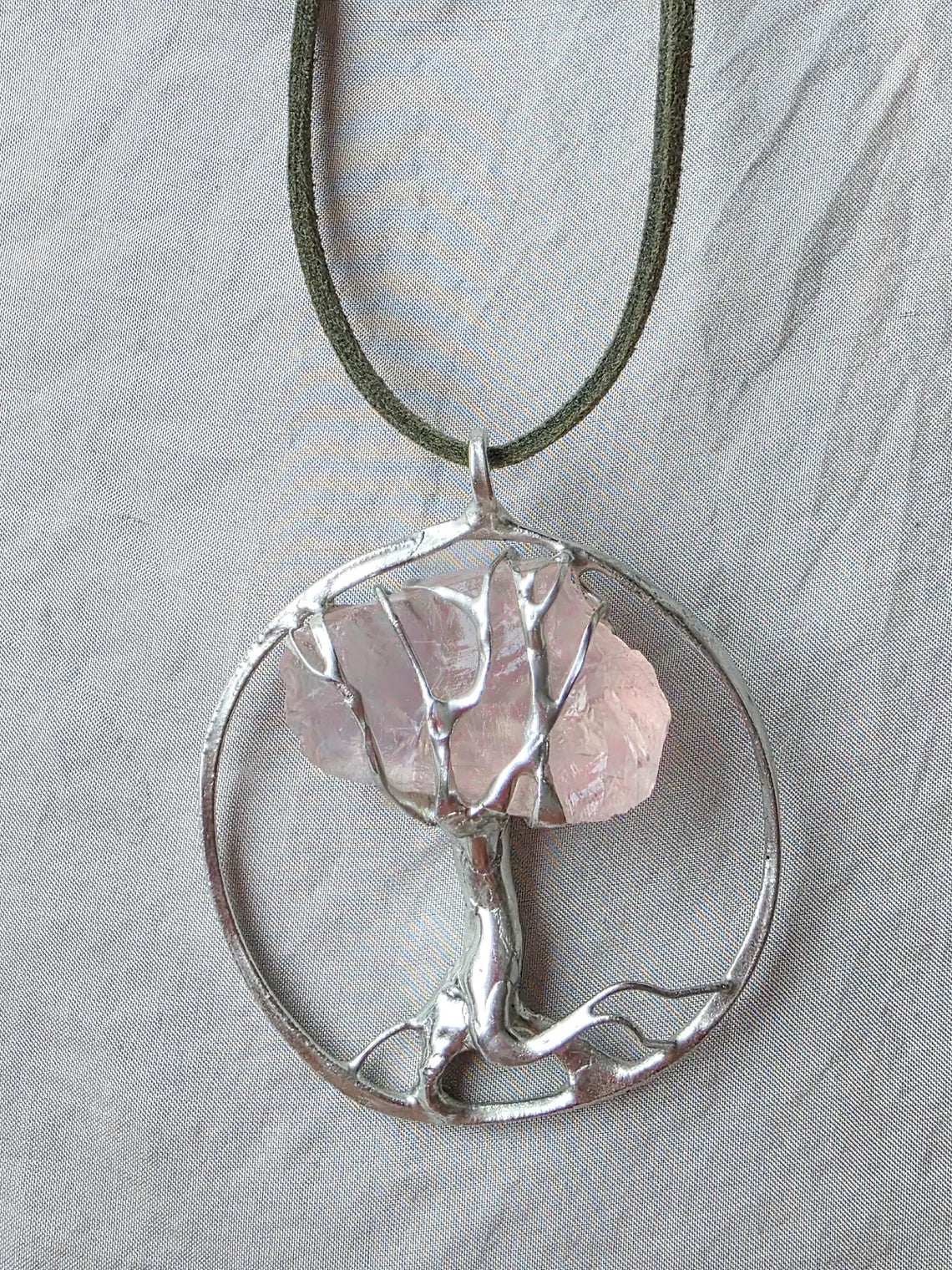 Raw Rose Quartz Tree Pendant