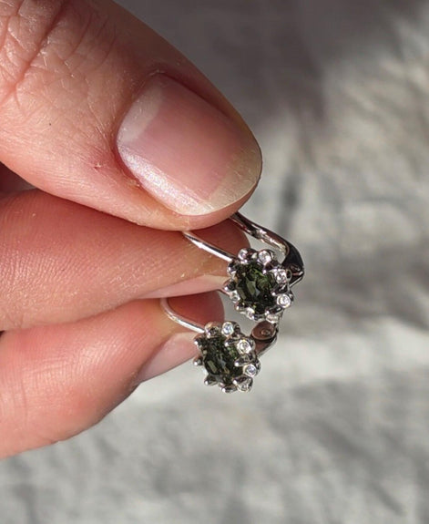 Brilliant Cut Moldavite Earrings, Chlum, 0.4g