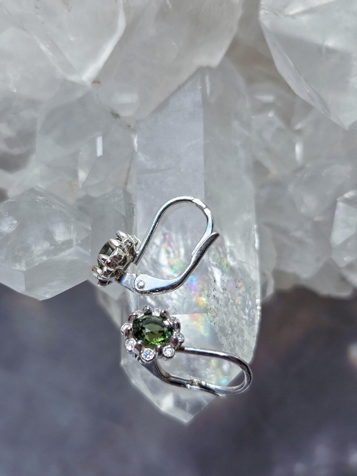 Brilliant Cut Moldavite Earrings, Chlum, 0.4g