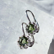 Brilliant Cut Moldavite Earrings, Chlum, 0.4g