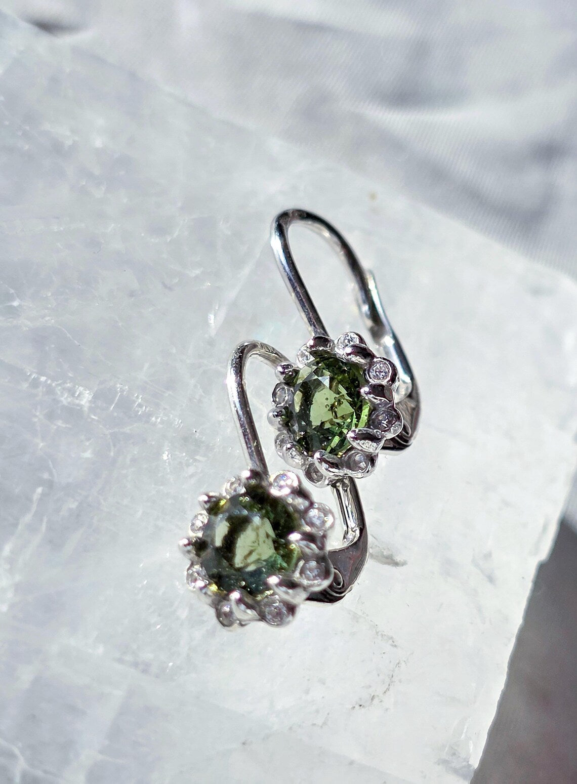 Brilliant Cut Moldavite Earrings, Chlum, 0.4g